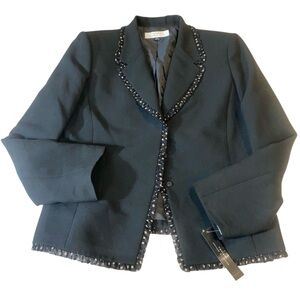 Tahari Black Blazer Jacket Women’s Size 16 NWT Polka Dot Ruffle Trim $290 MSRP